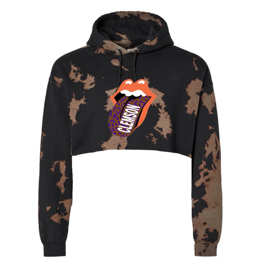Cheetah Tongue Bleach Crop Hoodie