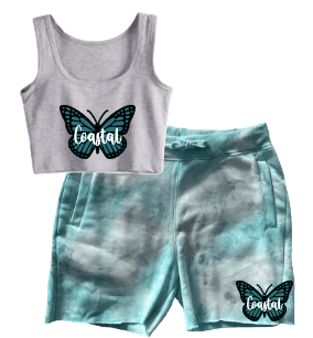 Butterfly Crop Tank/ Tie Dye Sweatshorts Set