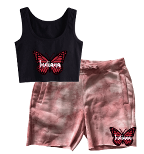 Butterfly Crop Tank/ Tie Dye Sweatshorts Set