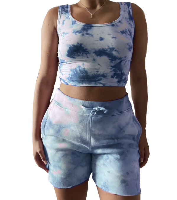 All Tie Dye Crop Tank/ Sweatshorts Set