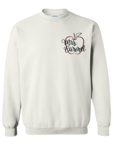 Teacher Crewneck-Embroidered Personalized Apple Outline