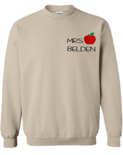 Teacher Crewneck-Embroidered Personalized Solid Apple