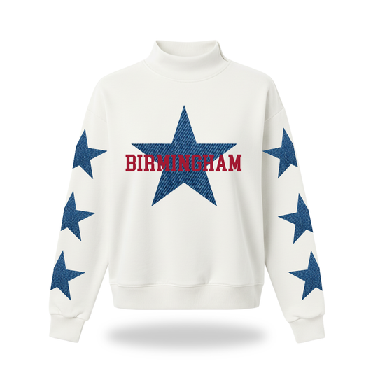 Denim Stars Mock Neck