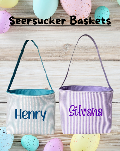 Easter Embroidered Seersucker Basket