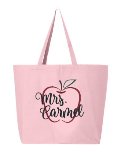 Personalized TOTE-EMBROIDERED Apple Outline Design with Name