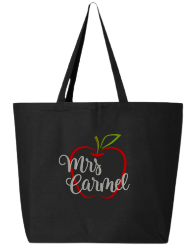 Personalized TOTE-EMBROIDERED Apple Outline Design with Name