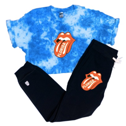 Rolling Stones Tie Dye Crop Tee/Joggers Set